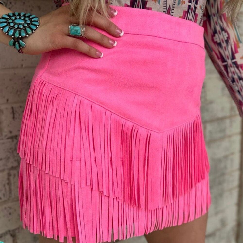 Fort Worth Womens Fringe Western Skirt Pink Size New - Picture 6 of 12